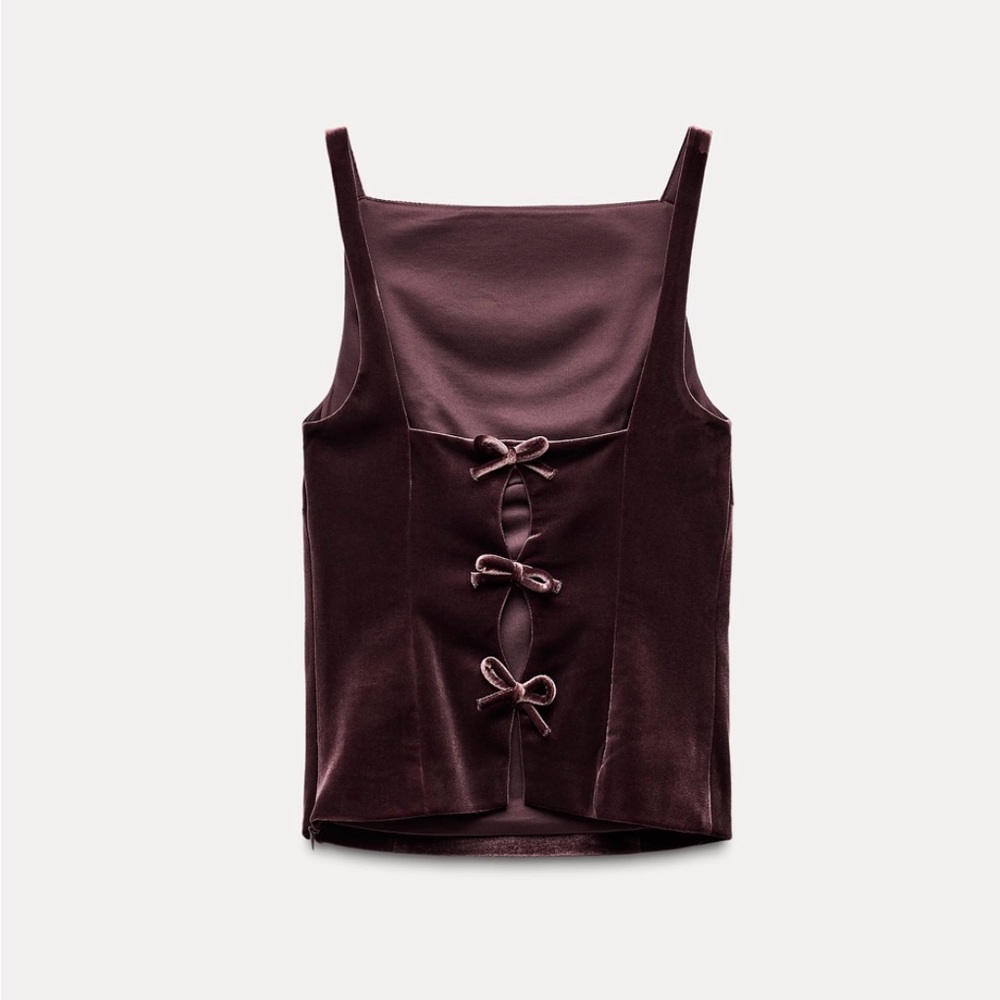 Zara Velvet Tank Top with Bows on the back Accents🎀🎀🎀Burgundy color🌟